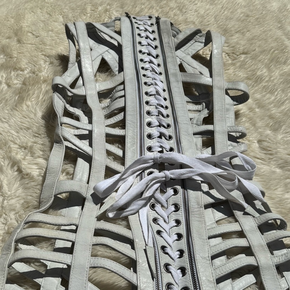 Ritual Fashion White Leather Cage Harness Dress - Size XS - Picture 4 of 8